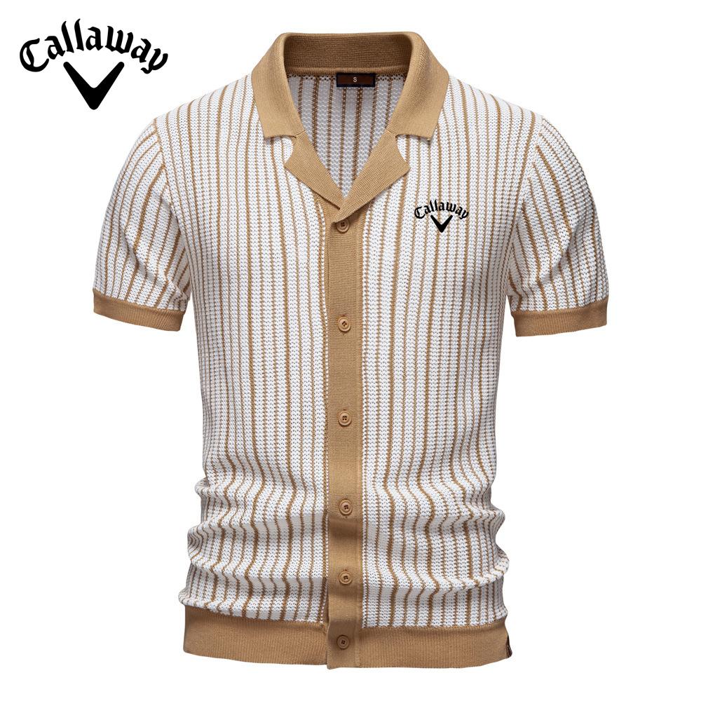 Callaway 2025 Zomer Geborduurd Nieuw Heren Korte Mouw Gebreid Polo Gestreept Mode Zakelijk Poloshirt voor Heren XXL