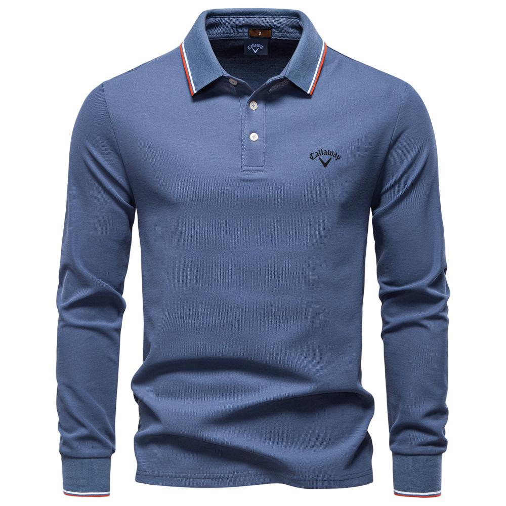 Callaway 2025 Autumn New Embroidery Men's Long Sleeved Polo Shirt, Solid Color Men's Top with Lapel, Versatile Polo Shirt for Men M