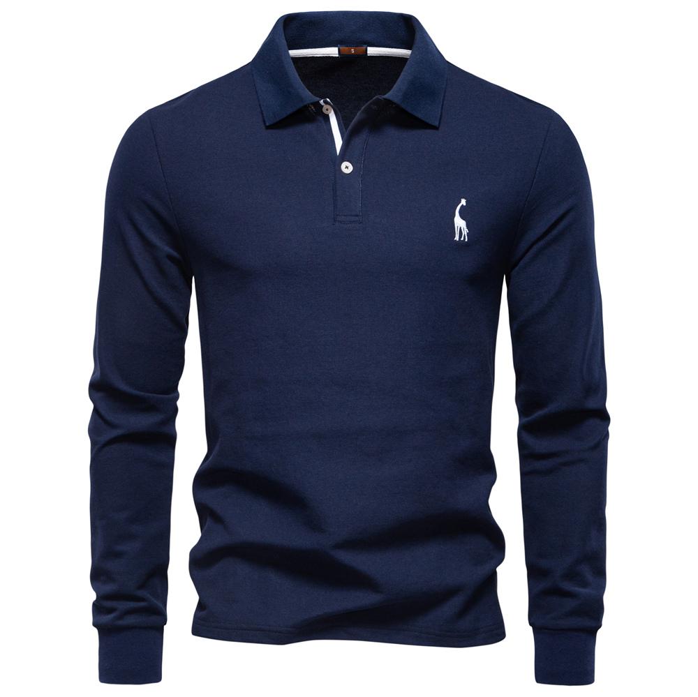 AIOPESON 2025 Business Casual Polo Shirt Men Solid Color Long Sleeve Cotton Rich Blend Breathable Polos Male EUR XXL 95-105kg