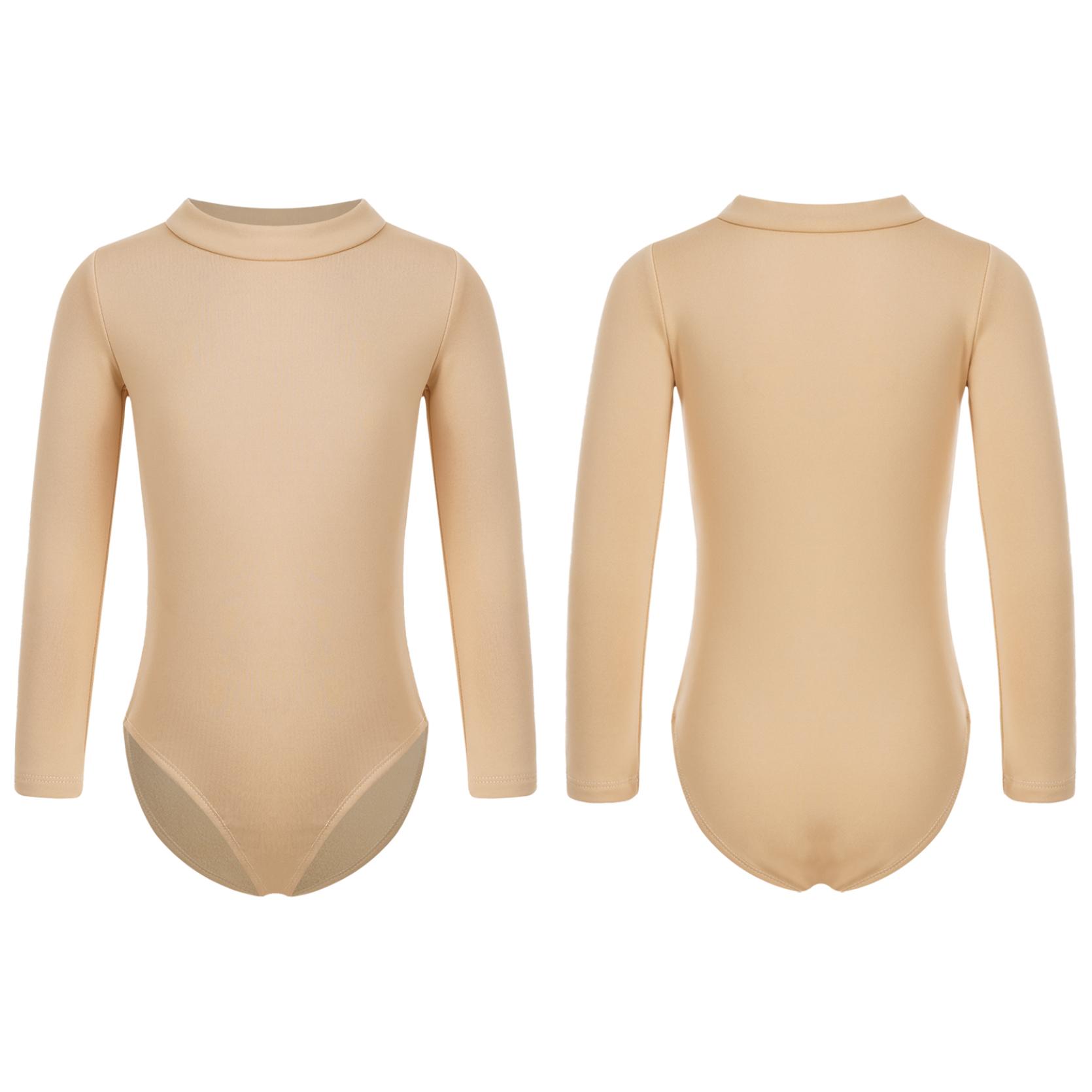 IEFiEL Naakt kindermeisjes fleece turnpakje met lange mouwen effen kleur bodysuit gymnastiek ballet danstraining kostuum 13-15 Years nude
