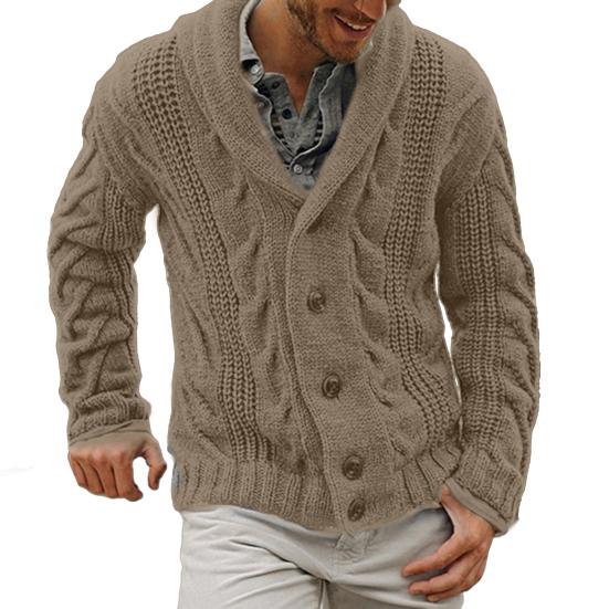 Manshanwangluo Heren trui jas katoenmix knoopsluiting lange mouw mode vest trui voor herfst winter M bruin