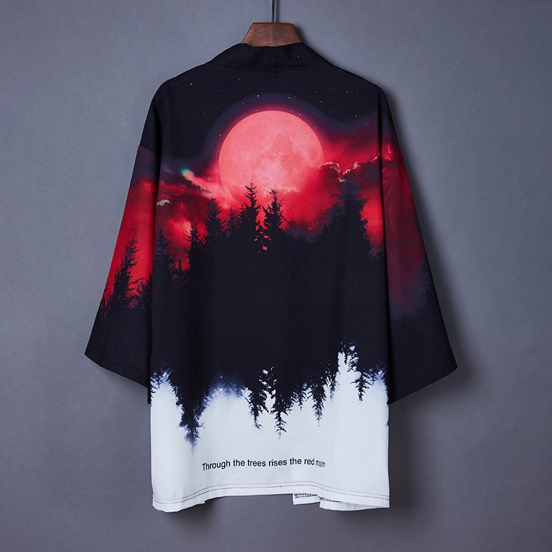 Cloth W Harajuku Kimono Streetwear Mode Samurai Cosplay Japanse mannen Kimono Yukata Raditional Gewaad XS rood/zwart