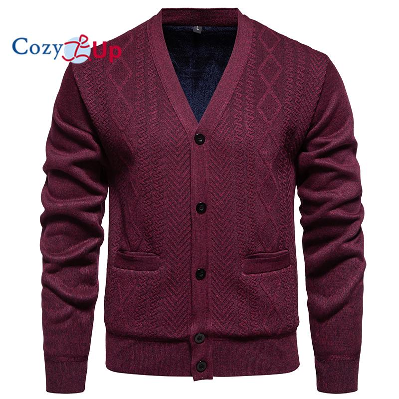 Cozy  Up Cozy Up Heren Cardigan Trui Blend Kabel Gebreide V Hals Knopen Cardigan met Zakken 3XL rood
