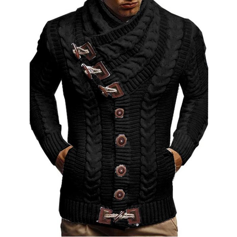 CHARM CLOTHINGS Europese, Amerikaanse herfst- en winterkleding voor heren Coltrui Knoop Hoornknoop Leren knoop Trui Gebreide herenvest Op kleding XL