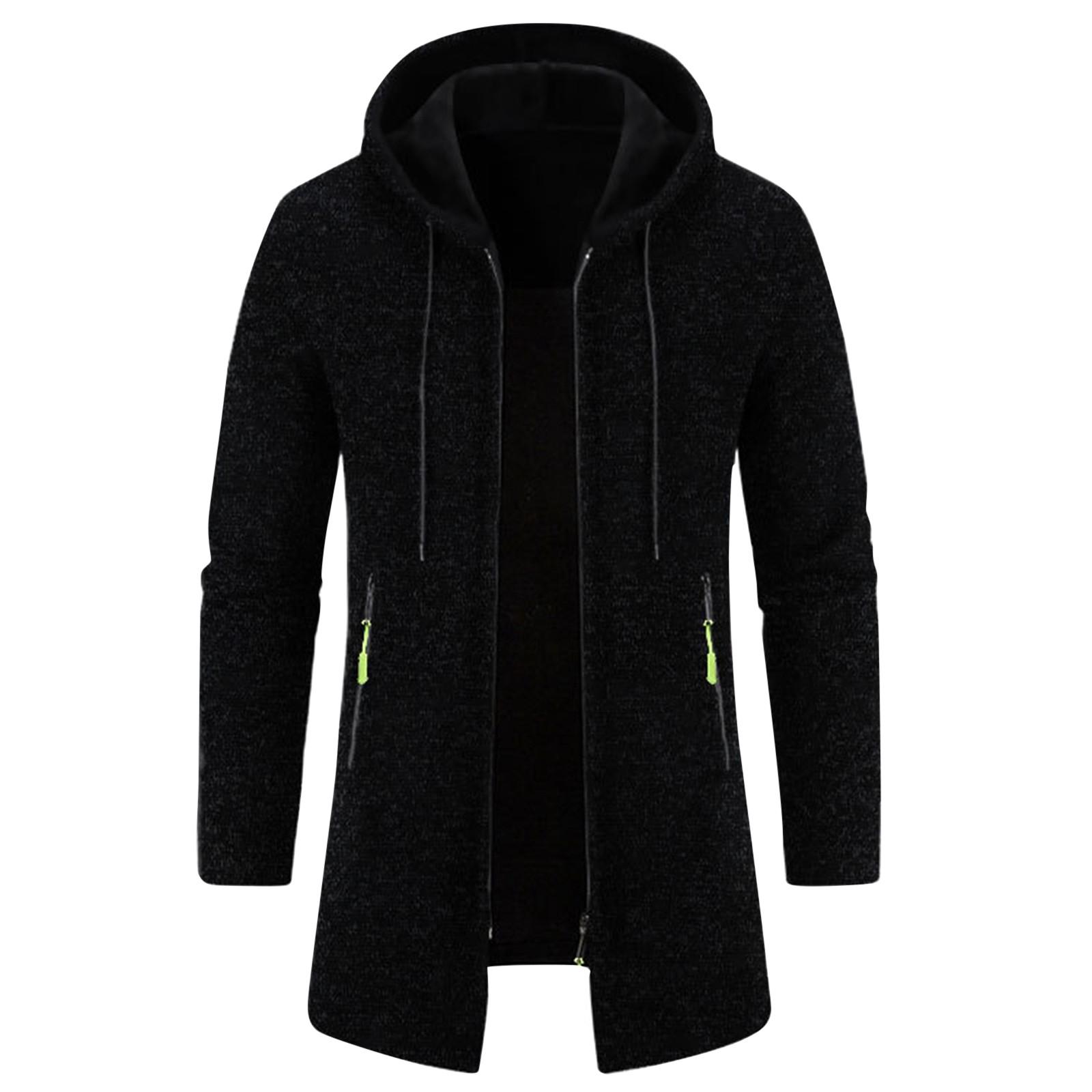 Winnerer Uranus Heren Lente Capuchon Medium Lange Dunne Fluwelen Losse Grote Maat Trui Jas Cardigan Top Jas XXXL zwart