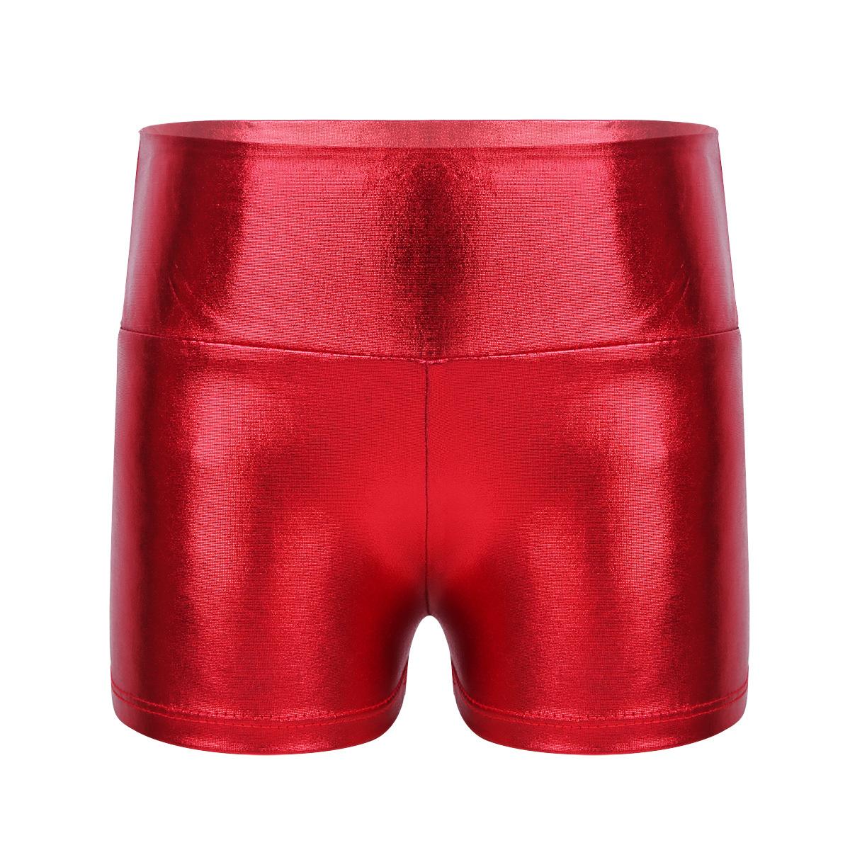 IEFiEL 2 Kinderen Meisjes Metallic Glanzende Gymnastiekdansshorts Sportbroeken Ballet Activewear Shorts 3-4 Years rood