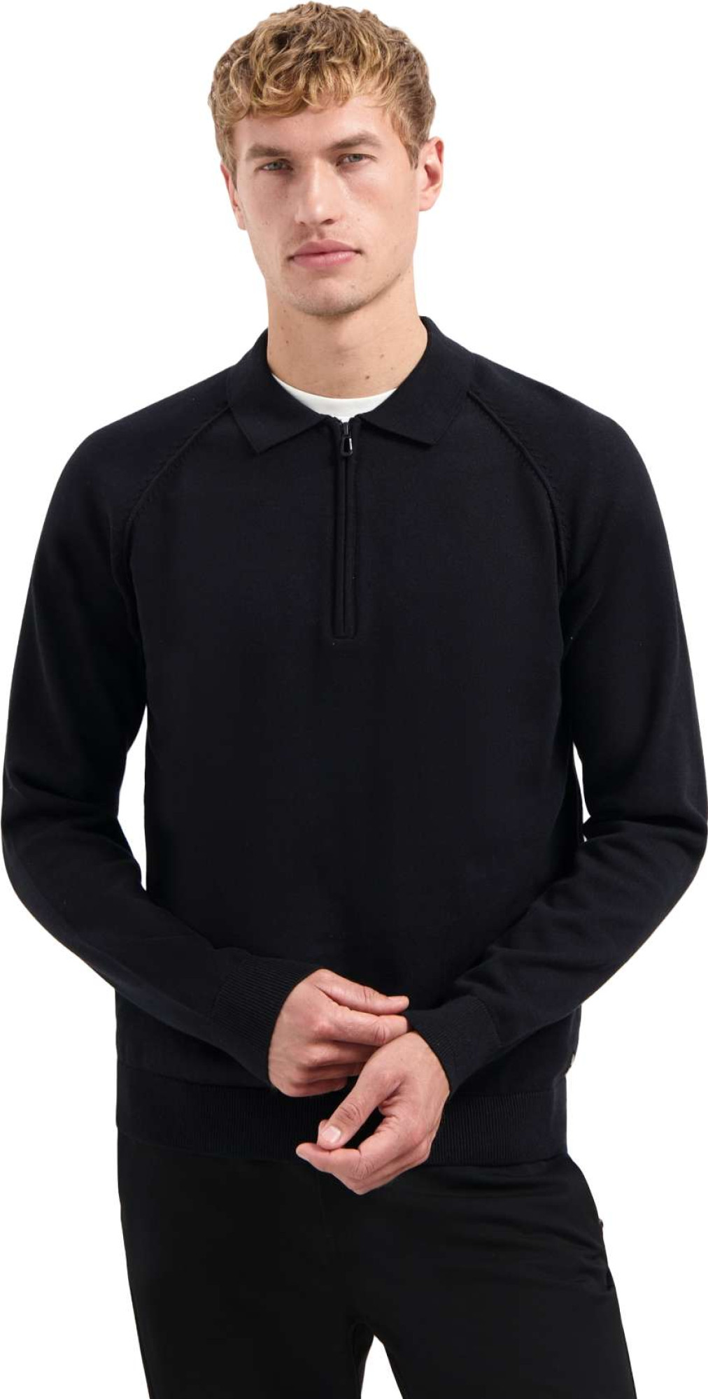 No Excess Pullover polo half zip solid black