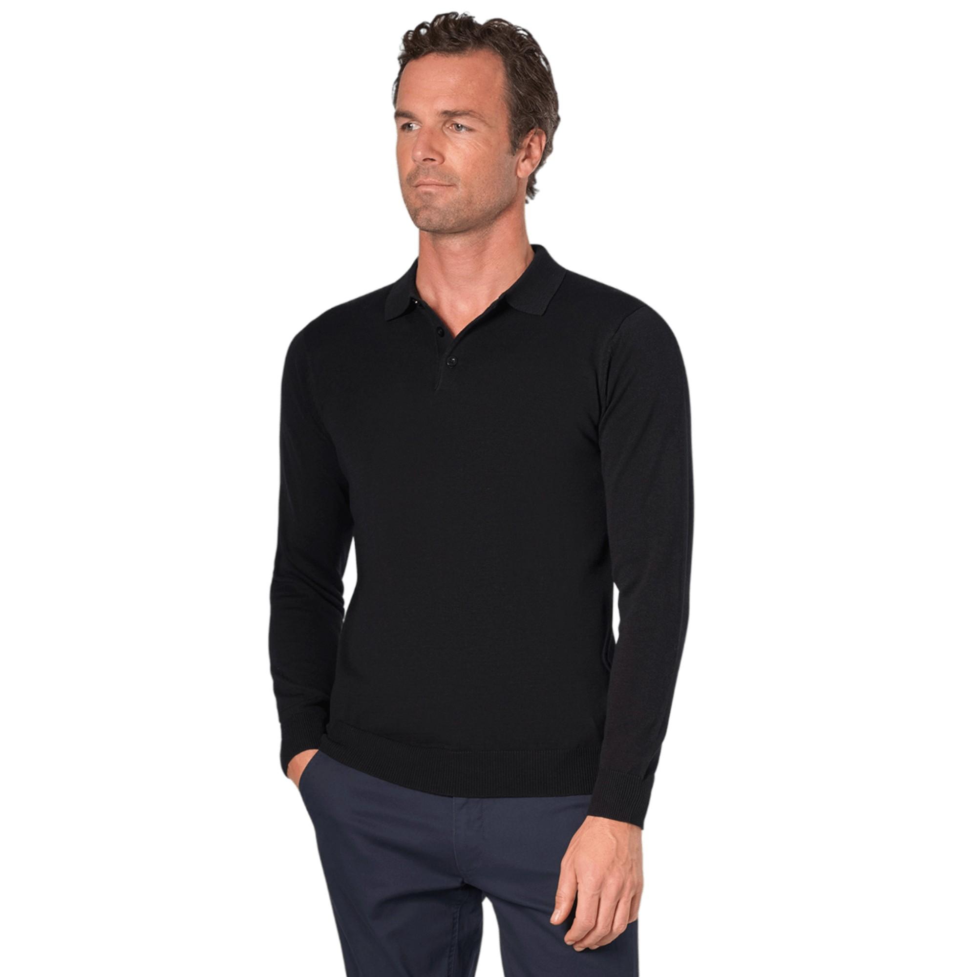 Brook Taverner Heren Casper gebreid poloshirt met lange mouwen L zwart