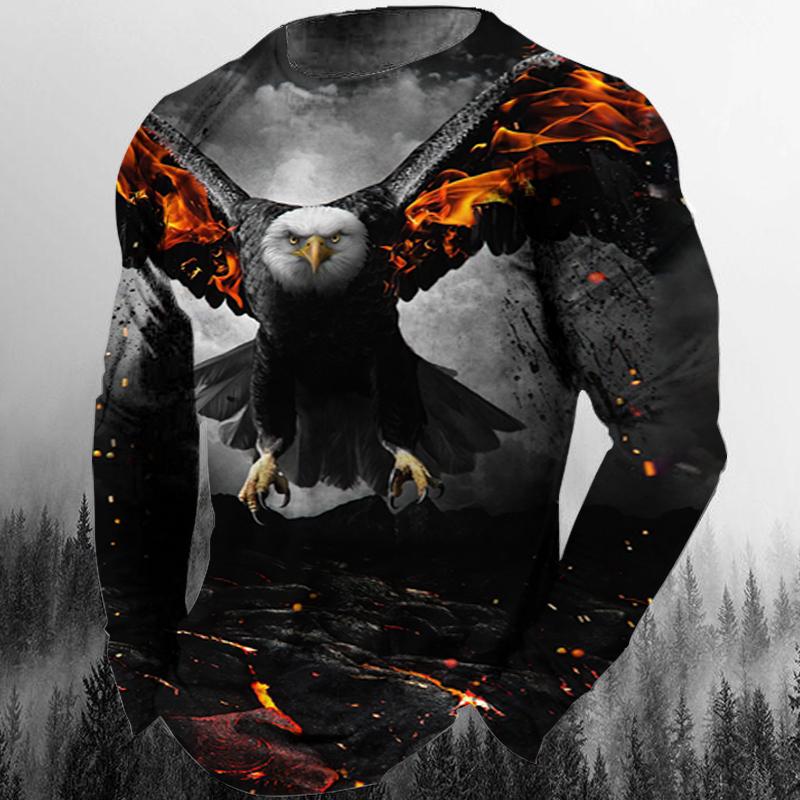 Nihao Vintage T-shirt met lange mouwen voor mannen Dierenprint Mannelijke tops 3D Eagle Grafische Streetwear Oversized T-shirt Herenkleding XL