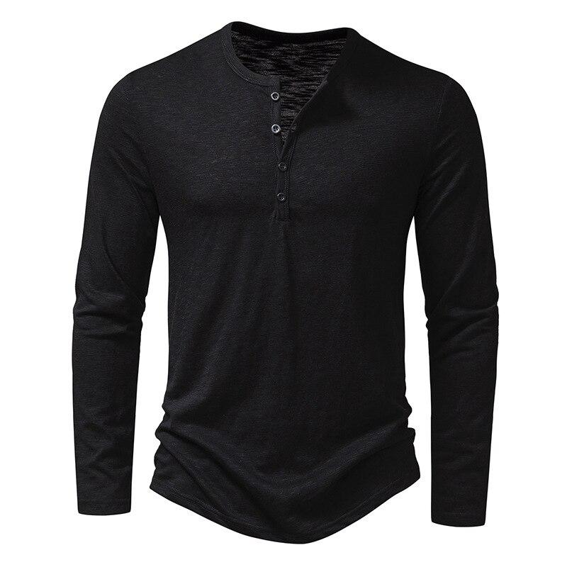 King Billion Heren katoenen overhemd met Henley-hals en lange mouwen, casual knoop, effen kleur, mode-T-shirts US S zwart
