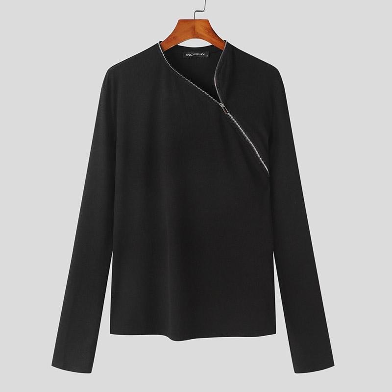 INCERUN heren effen kleur rits voorzien van lange mouwen tops 4XL zwart