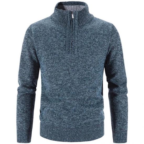 Big Thumb 2024 Winter Mannen Fleece Dikkere Trui Halve Rits Coltrui Warme Trui Kwaliteit Mannelijke Slanke Gebreide Wollen Truien 3Xl L blauw
