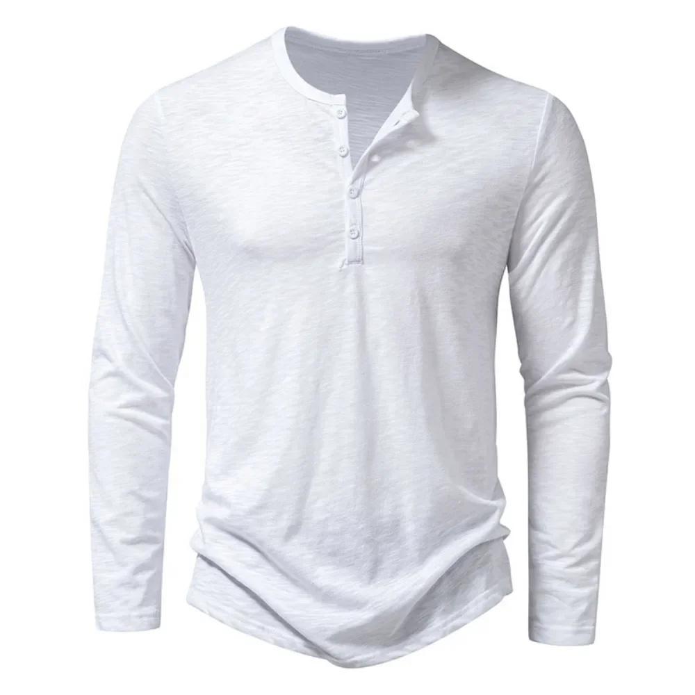 King Billion Heren katoenen T-shirt met knopen Henley-hals Shirt Lange mouw Casual Effen kleur T-shirts M wit