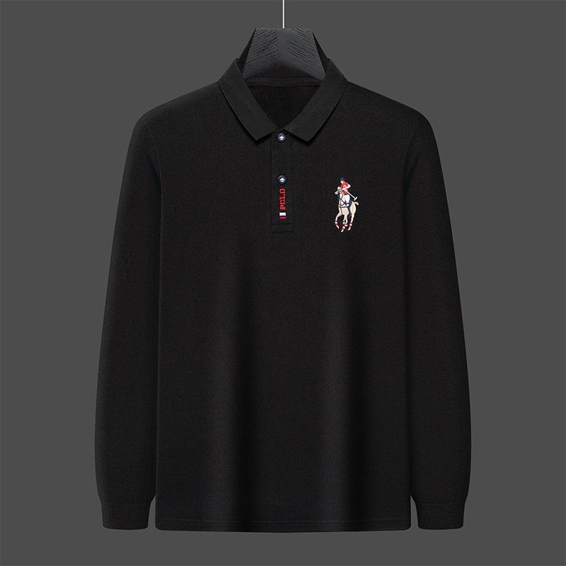 CHIC STUDIO Geborduurd heren poloshirt effen kleur herfst nieuwe revers middelbare leeftijd mensen lange mouw t-shirt 3XL