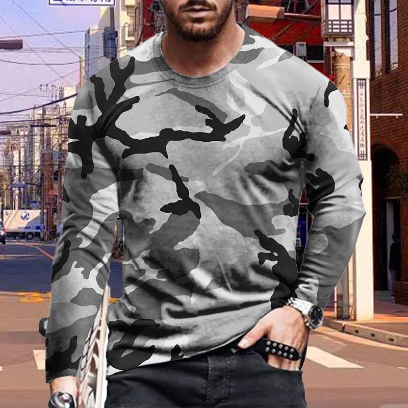 Womens blouse shirts New 3D Mixing Colors Print Mens Tshirts Long Sleeve Tees Round Neck Casual Pullover Mens Clothing Plus Size 8XL grijs