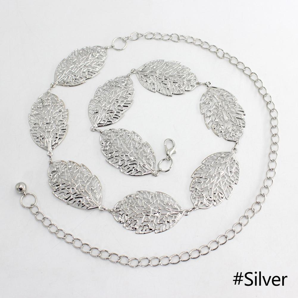 Dresstakeit Vrouwen Metalen Tailleketting Mode All-match Blad Holle Tailleketting Decoratie Riem Kleding Accessoires zilver