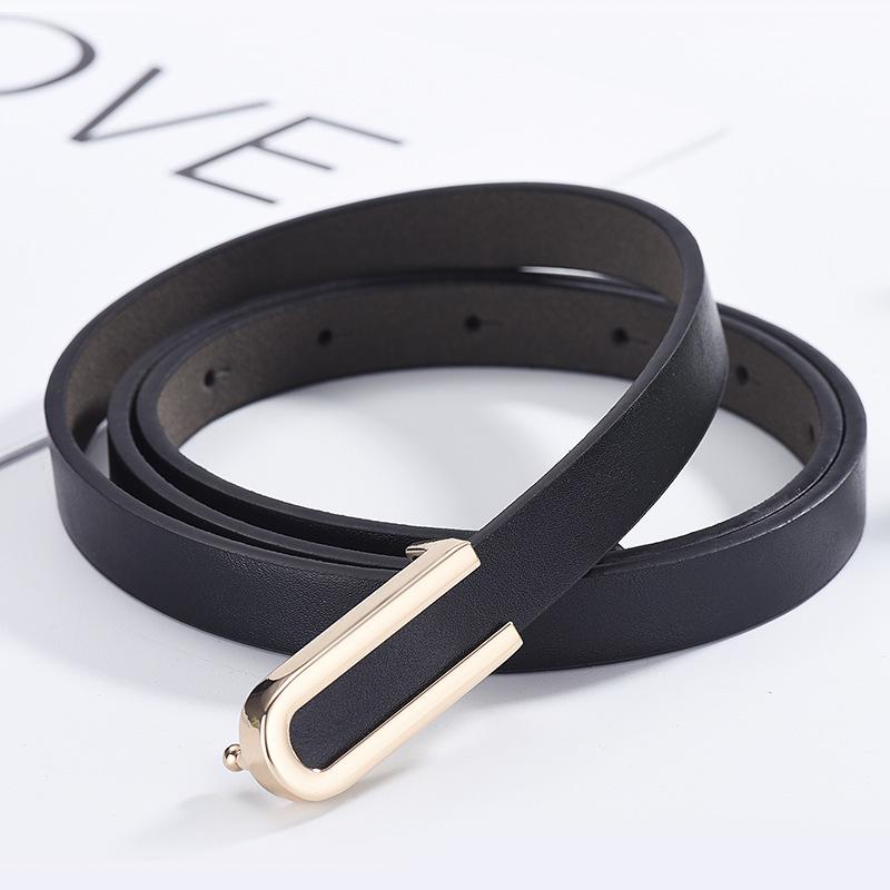COOLERFIRE FASHION Riem voor jurken Vrouw Hoge kwaliteit Trend Dunne tailleband Modemerk Leren vrouwen Taille riemen Gouden gesp Witte riem DT078 105CM zwart