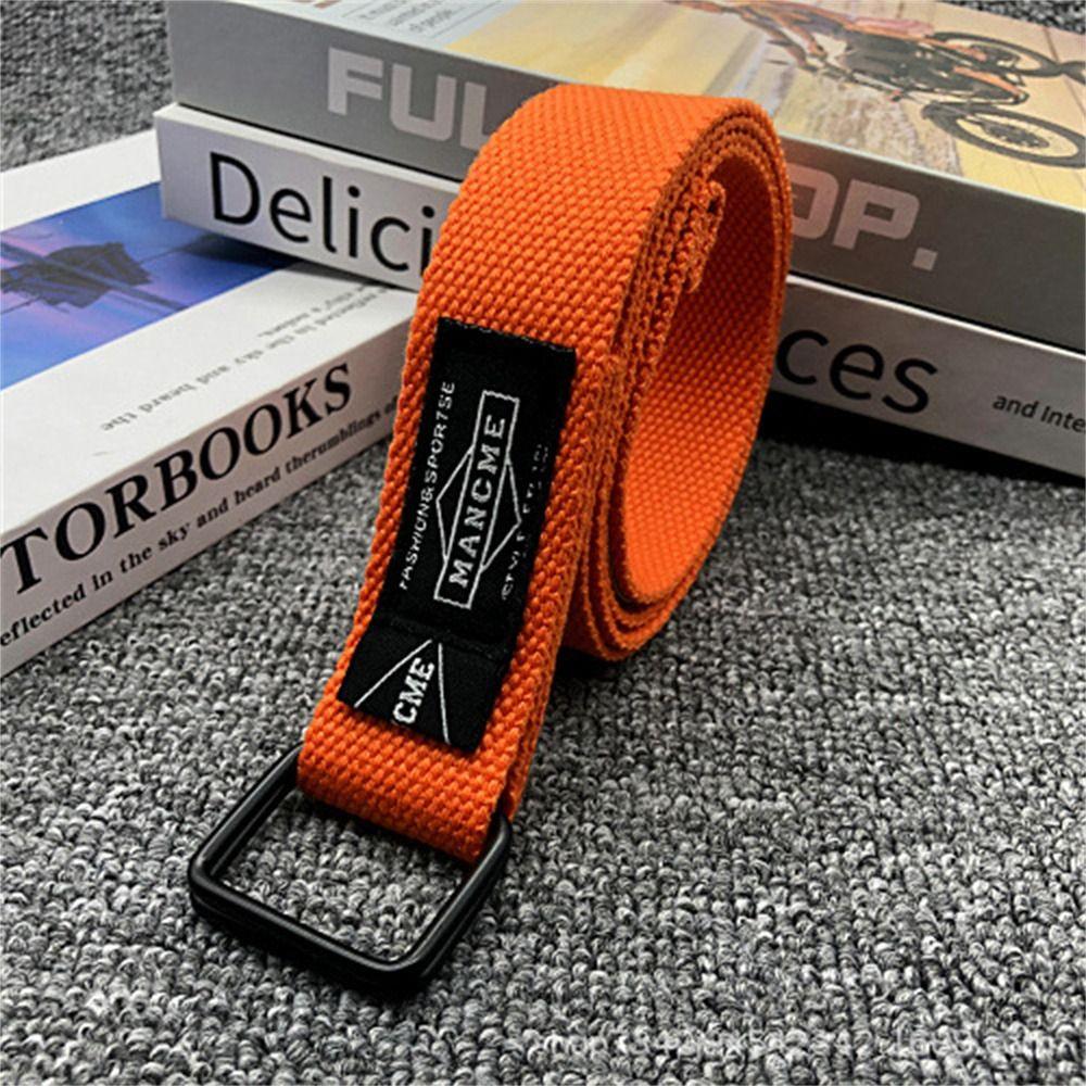 PrtVigo Versatile Nylon Braided Belt Luxury design Weave Waist Band Casual Double Ring Waistband oranje