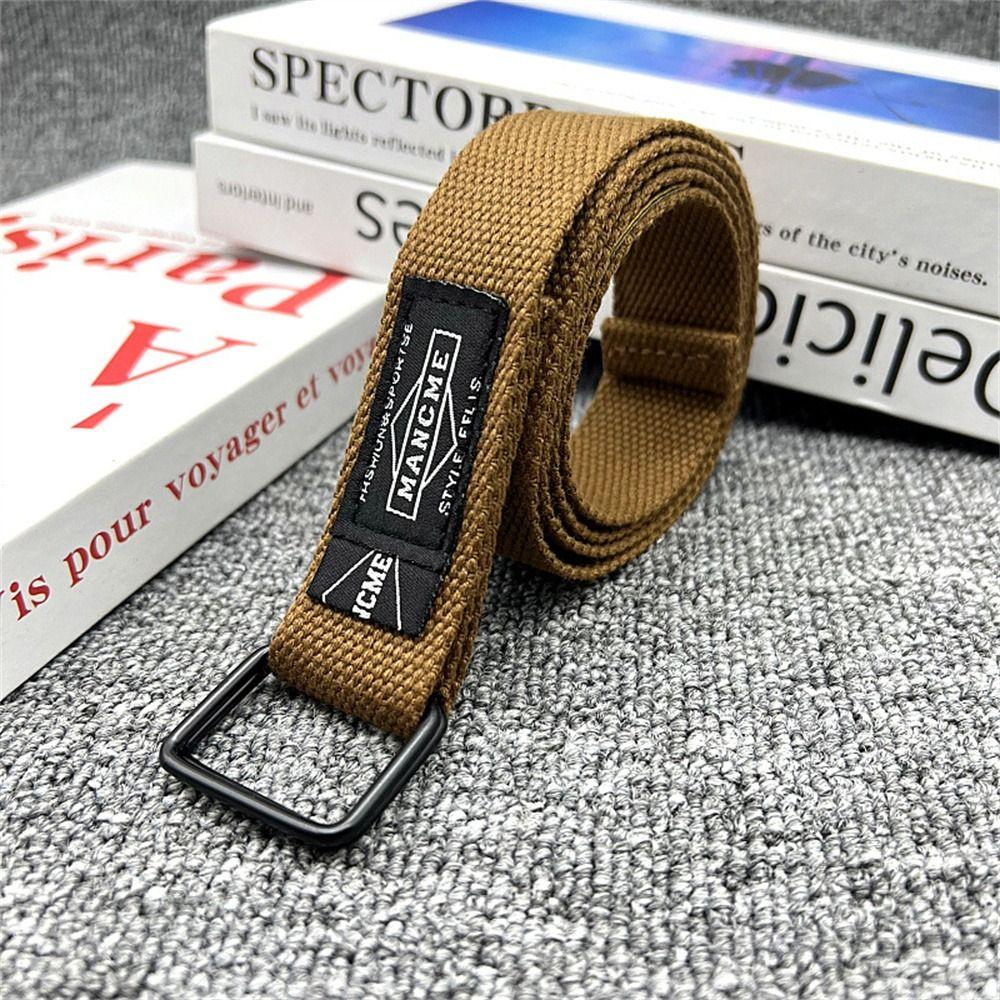 PrtVigo Versatile Nylon Braided Belt Luxury design Weave Waist Band Casual Double Ring Waistband lichtbruine kleur