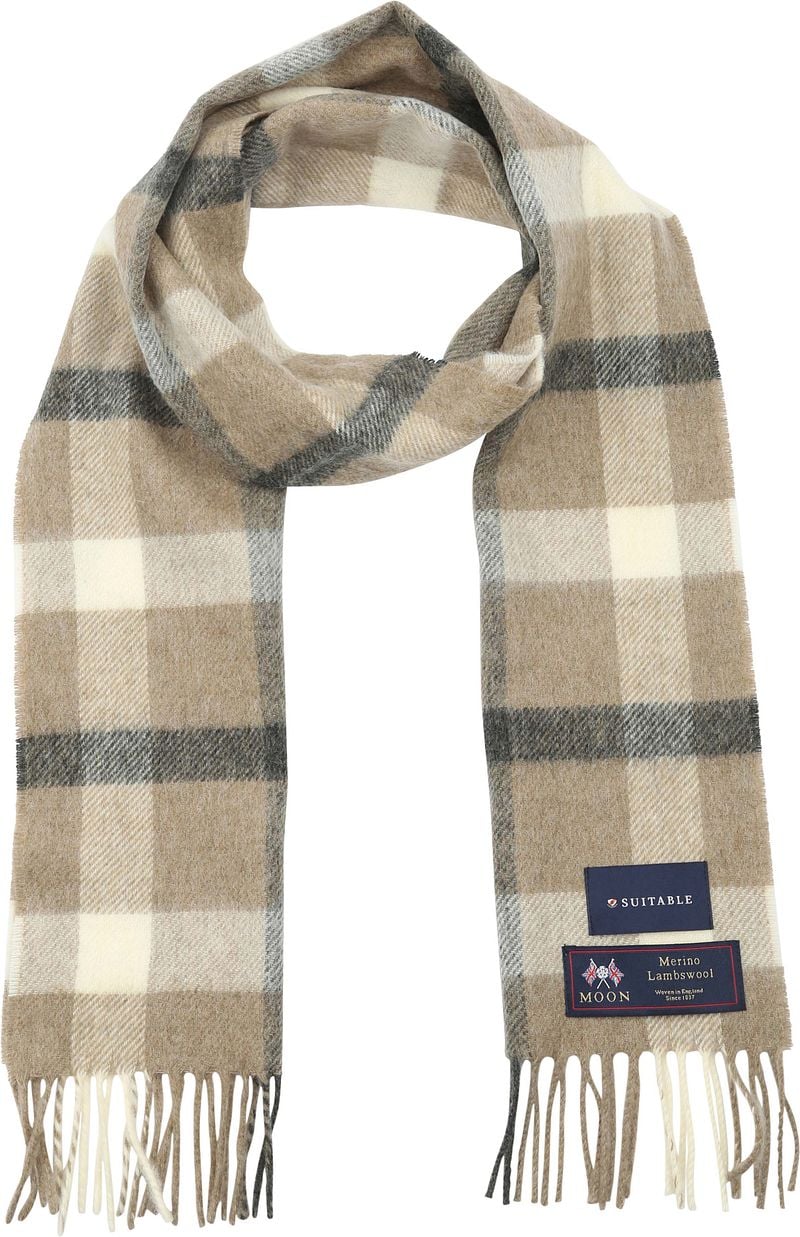 Suitable Sjaal Ruit Merino Wol Beige -
