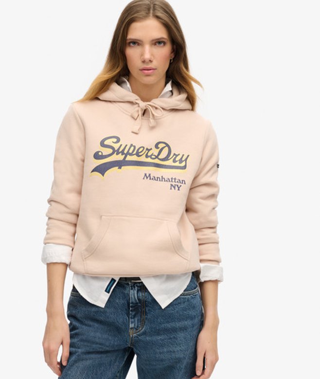 Superdry Sparkle Hoodie met Grafisch Logo Roze