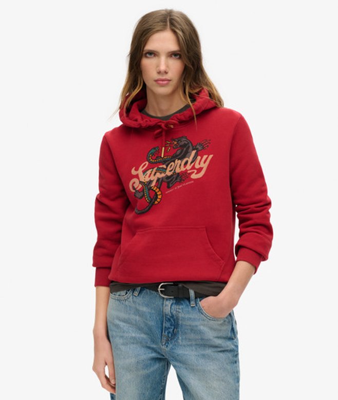 Superdry Tattoo Hoodie met Tekst en Grafische Print Rood