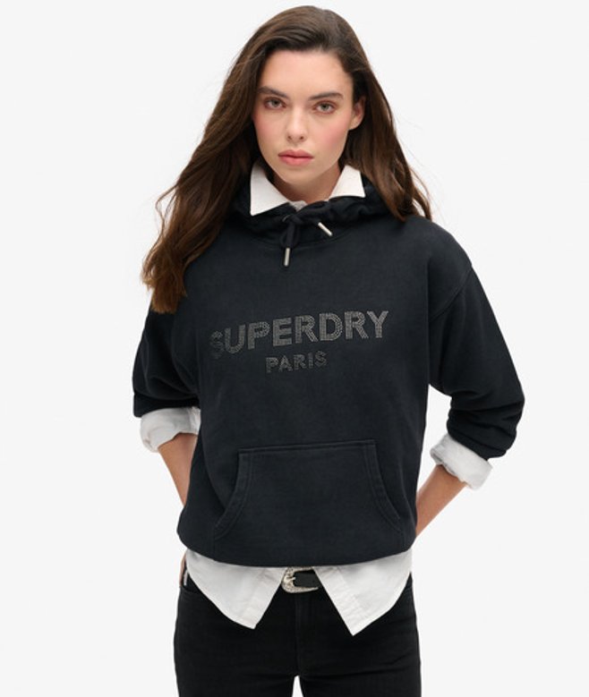 Superdry Sport Luxe Hoodie met Losse Pasvorm Zwart