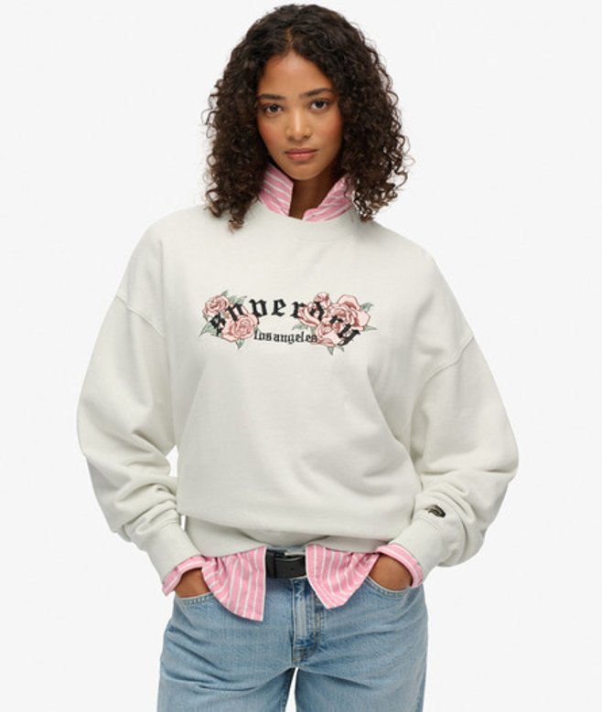 Superdry Oversized Night Garden Sweatshirt met Ronde Hals White
