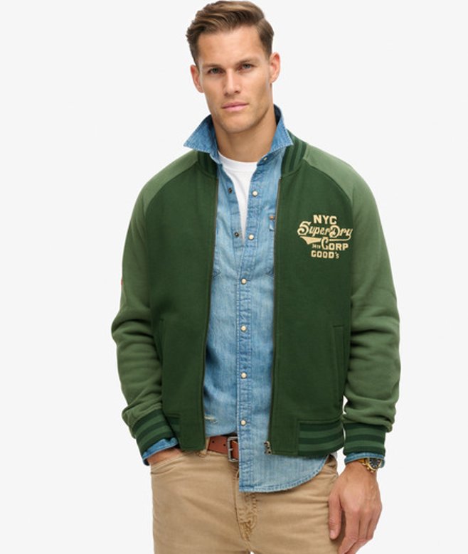 Superdry Jersey College Bomberjack met Afbeeldingen Groen
