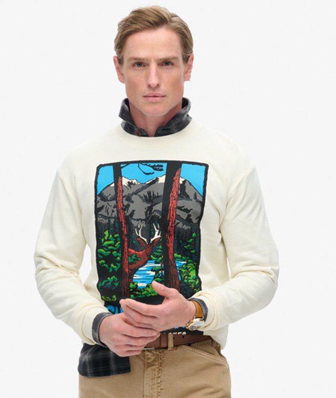 Superdry Travel Postcard Sweatshirt met Ronde Hals en Grafische Print Crème