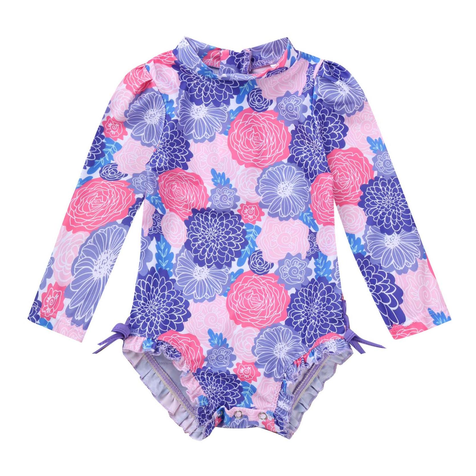 IEFiEL Babymeisjes met lange mouwen, ééndelig bloemenuitslagbeschermingsbadpak, vest, shirt, tops, UV-beschermend zwemkleding, zwemkleding 18-24 Months paars