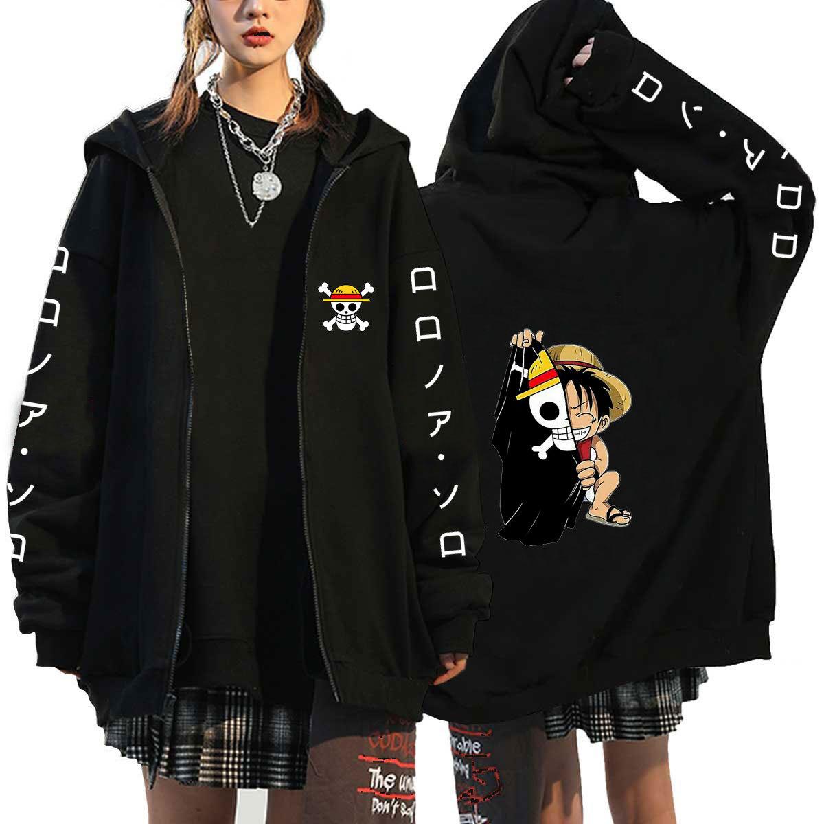 HSHWednesday3 Cosplay Luffy Zoro EEN STUK Anime Hoodies Mannen Jassen Casual Rits Jas Harajuku Unisex Hoodie Cartoon Gedrukt Sweatshirts Hip Hop Hoody streetwear XL