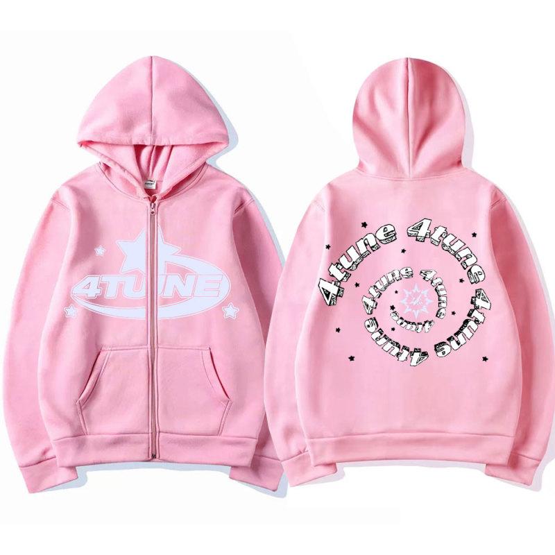 TENJINGE Trendy 4Tune Grafische Rits Hoodie Unisex Mode Casual Sweatshirt Y2k Jas Heren Dames Amerikaanse Straat Hip Hop Oversized Zip Up Jas M