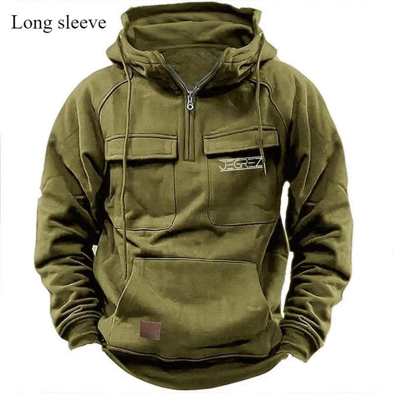 Pu Er Hooded Warme Dikke Heren Hoodie 2024 Nieuwe Mode Losse Multi-pocket Effen Kleur Lange Mouwen Winter Casual Sweatshirt XL
