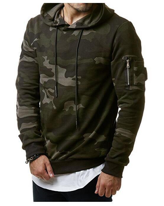 Global Finds Camouflage Hooded Men's Slim Fit Fleece Pullover Sweatshirt M camouflagegroene kleur