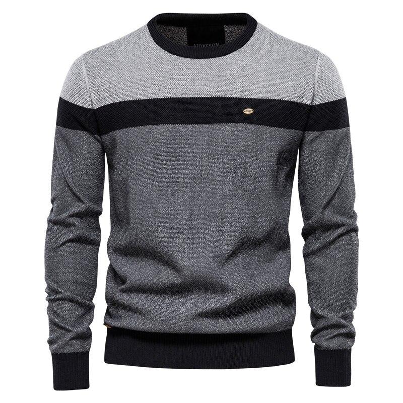 AIOPESON Men Fashion AIOPESON Gesplitste Katoenen Trui Mannen Casual O-hals Hoge Kwaliteit Trui Gebreide Truien Mannelijke Nieuwe Herfst Winter Heren Truien M 55-65 kg donkergrijze kleur