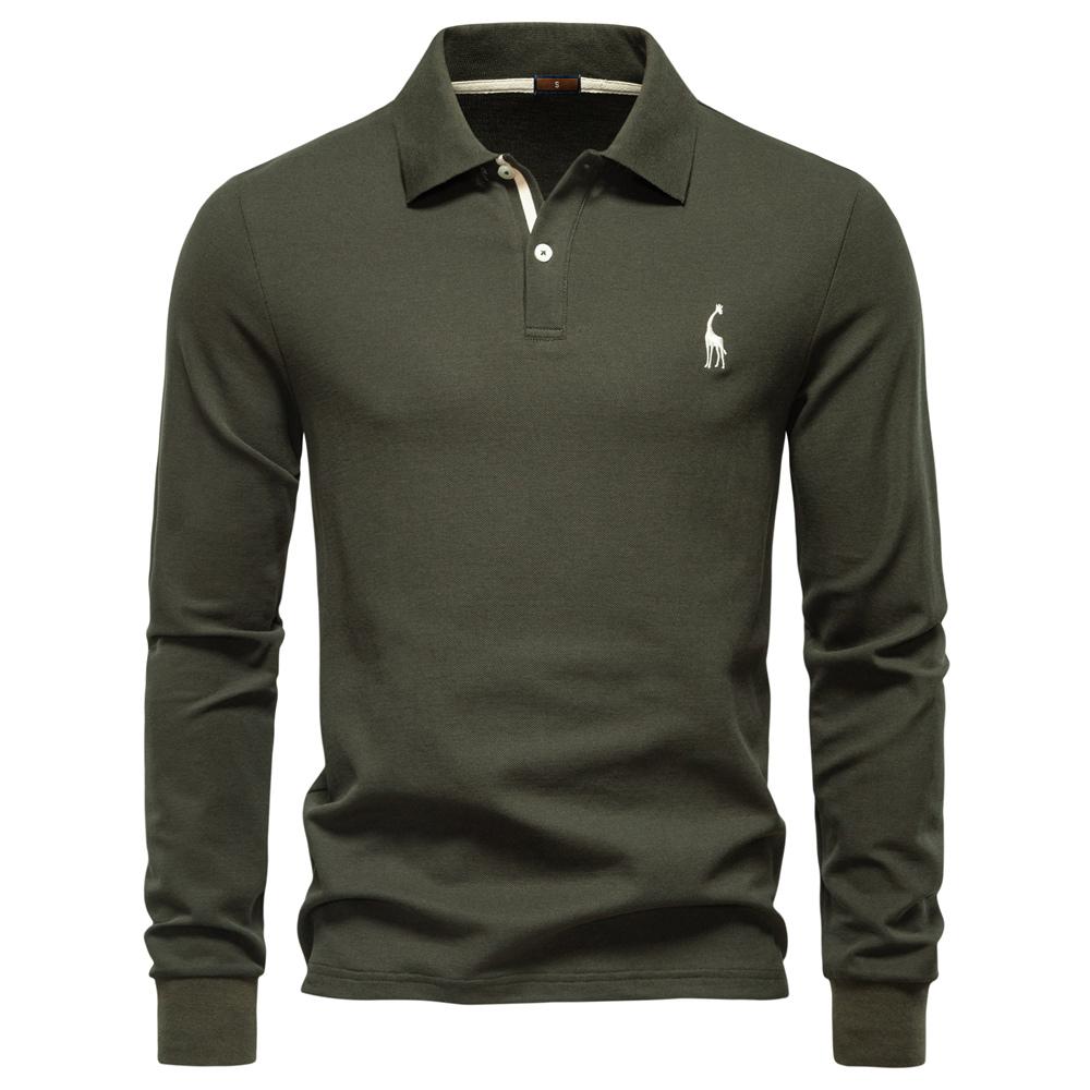 AIOPESON 2025 Business Casual Polo Shirt Men Solid Color Long Sleeve Cotton Rich Blend Breathable Polos Male EUR M 65-75kg