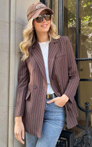 The Musthaves Oversized Striped Print Blazer Choco