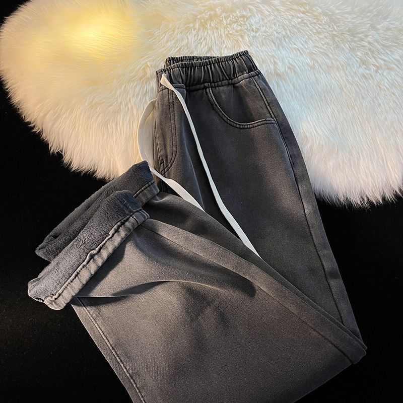 Roser Vrouwen Dikke Warme Fluwelen Gevoerde Wijde Pijpen Jean Mode Hoge Taille Wassen Nieuwe Vaqueros Herfst Winter Klassieke Sneeuwkleding Vrouwen Denim Broeken XXL