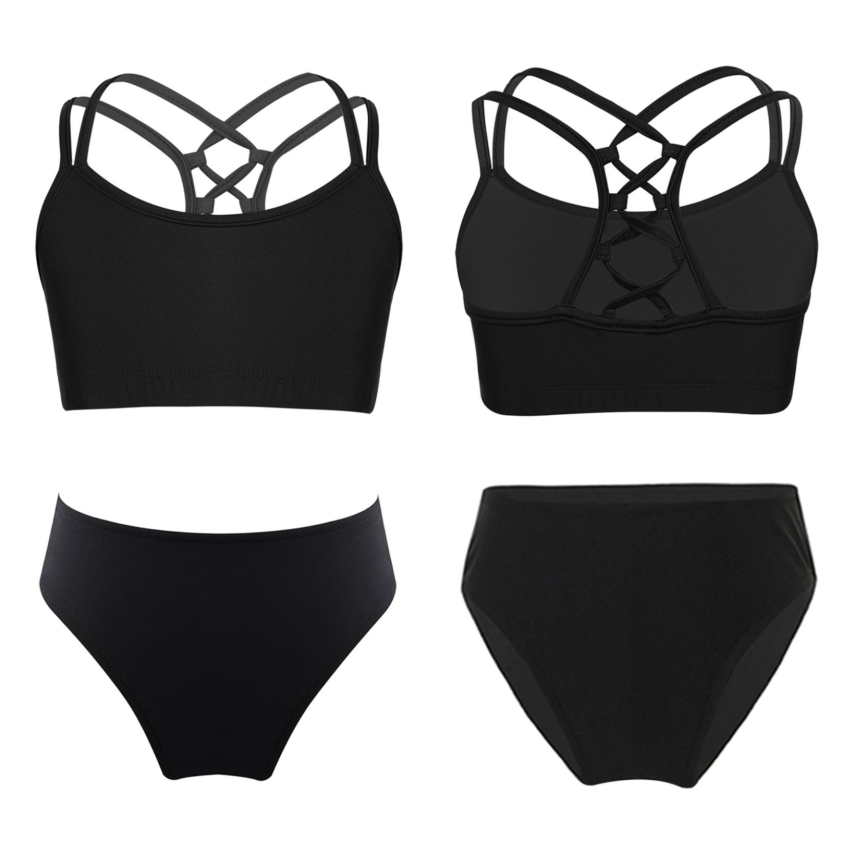 IEFiEL Kinderen Tweedelige Actieve Sportkleding Atletische Trainingspak Set Meisjes Tankini Korte Badpak Bikini met Badpak Badmode Gymnastiek Outfits 13-14 Years zwart