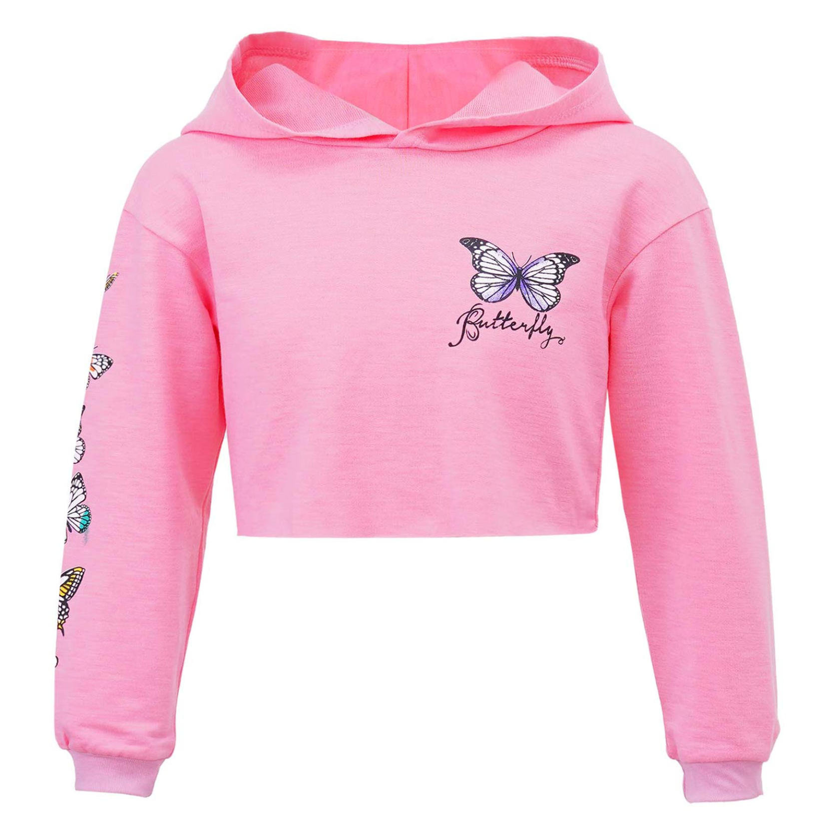 IEFiEL Meisjes vlinderprint crop tops met capuchon jassen kindersweatshirts herfstkleding 11-12 Years roze