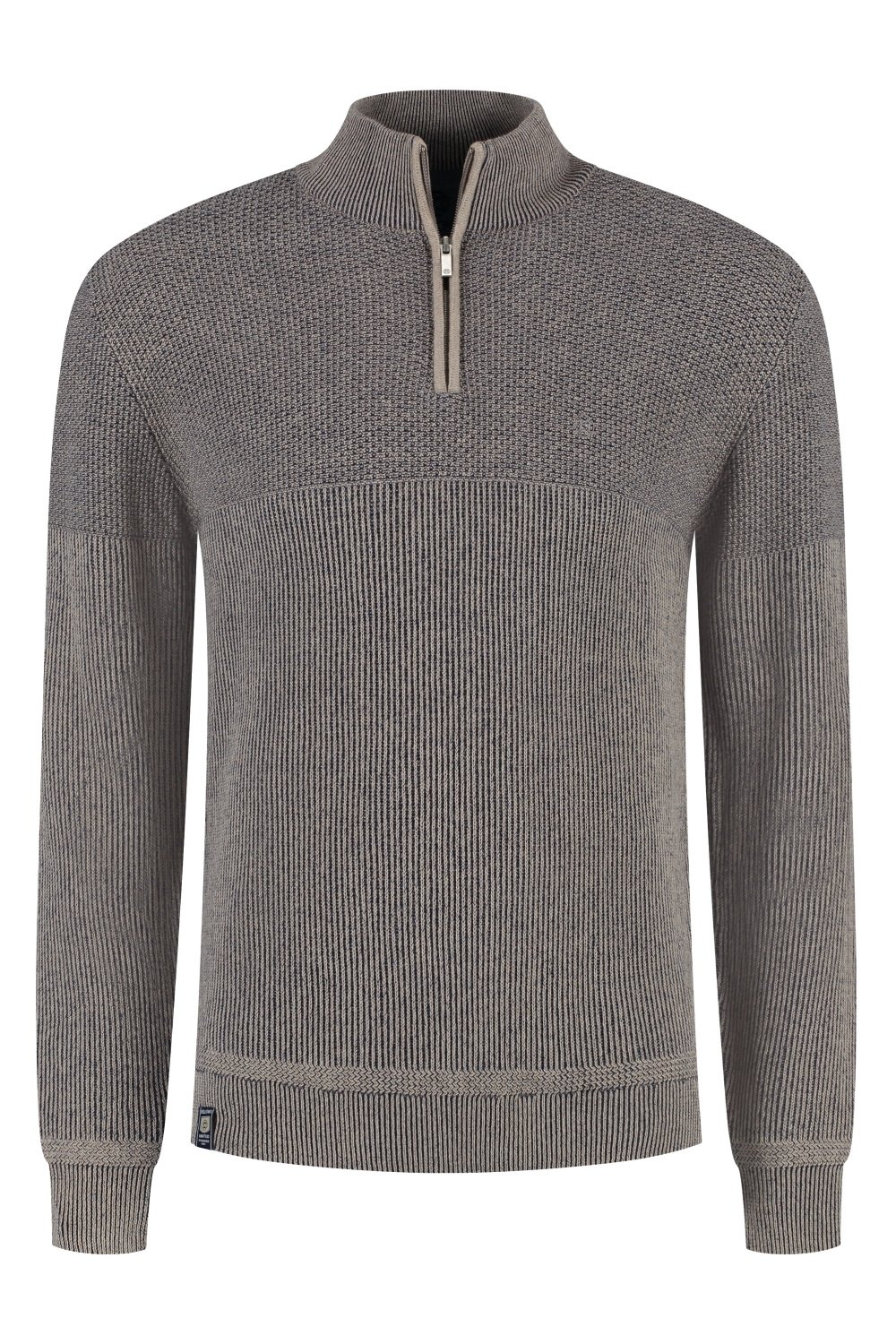 Fellows United Pullover Half Zip Plated Tuck Mid Brown 