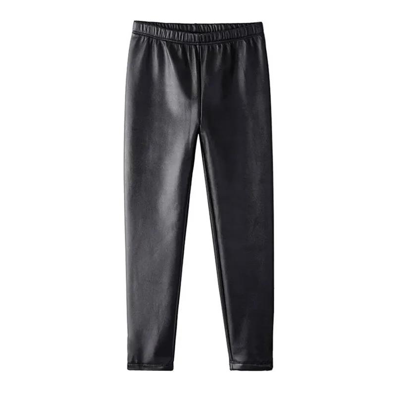 FINEPAT Kunstleer voor kinderen, meisjes, leggings, dunne skinny baby, slanke legging voor de lente en herfst, lange broek 6-7(120) zwart