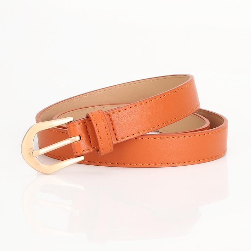 Lobin Knitting Damesriem PU-leer Eenvoudige decoratieve dunne riem oranje