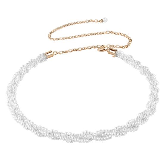 Wanhuachuang Vrouwen bloemen taille ketting met parel verstelbare lengte elegante gelaagde jurk riem voor vrouwen accessoire B