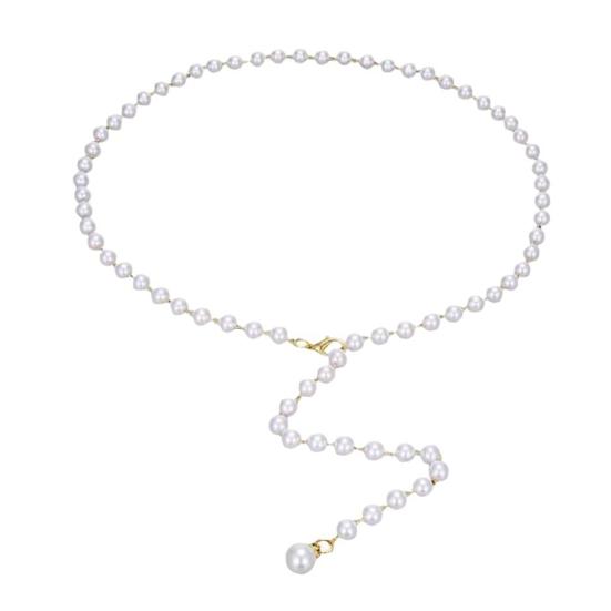 Wanhuachuang Parelketting riem voor dames mode enkele laag taille ketting retro faux parel riem jurk accessoire verstelbare taille ketting wit