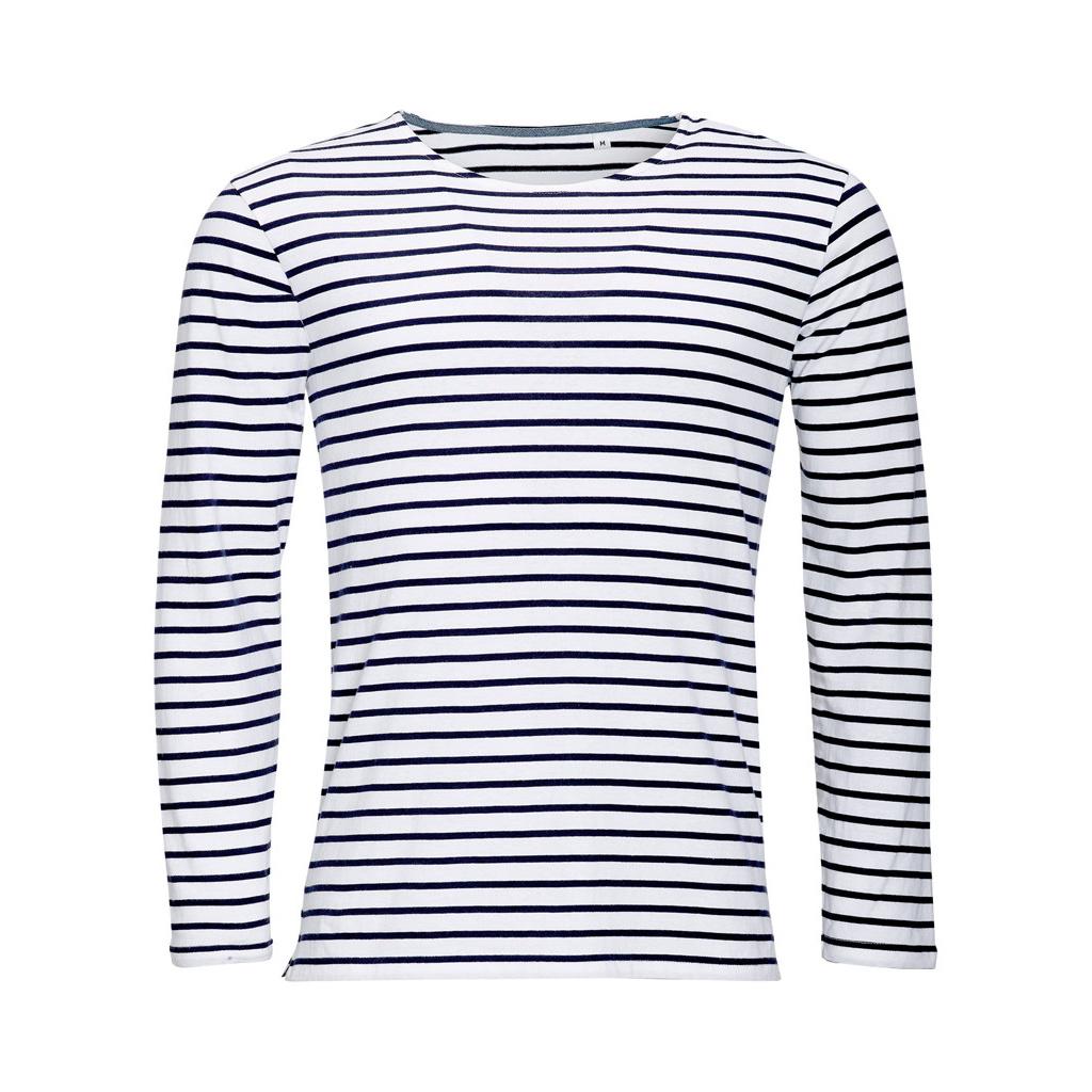 SOLS Heren marineblauw gestreept T-shirt met lange mouwen L wit/Vloot