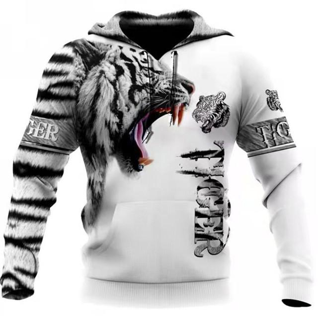 Factory Outlet Clothing Mode Lente Herfst Dieren Hoodies Witte Tijgerhuid 3D All Over Gedrukt Heren Sweatshirts Unisex Trui Casual Jas XS