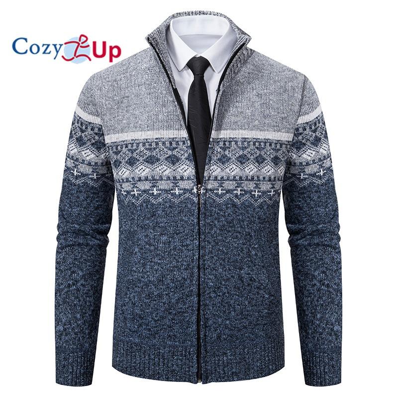 Cozy Up Gezellige truien voor heren, herenvest met volledige ritssluiting, casual kabelgebreide trui met opstaande kraag en zakken, jassen voor heren XL grijs