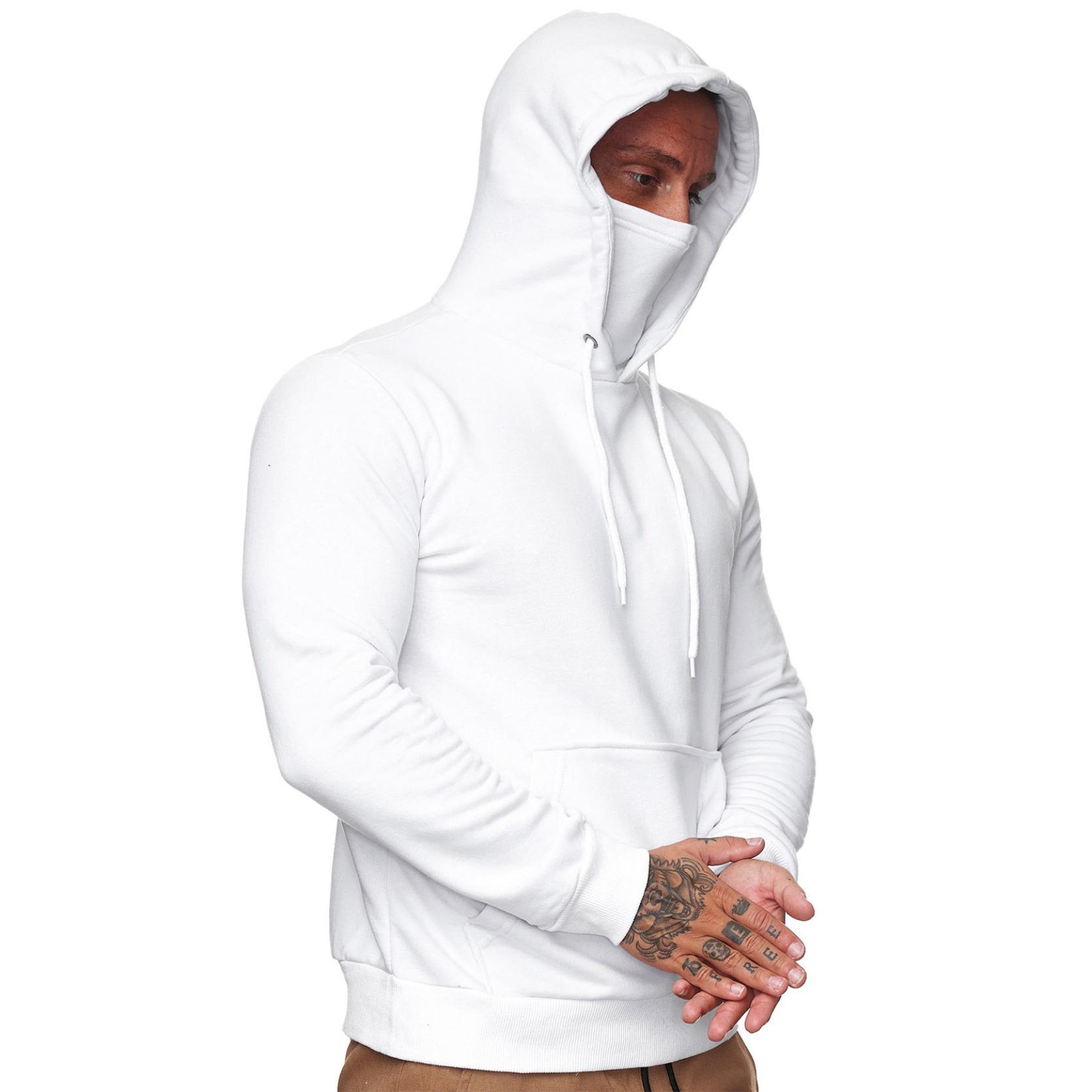 IEFiEL Heren casual sporthoodie met lange mouwen, effen kleur capuchonsweater met ingebouwde maskergezichtsbedekking 3XL